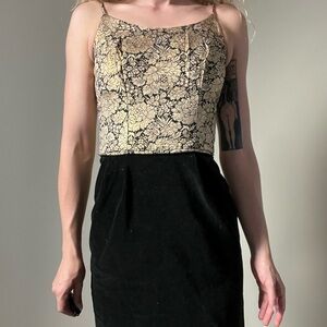 Vintage Gold & Black Floral Broquade / Velvet Cocktail Dress, XS